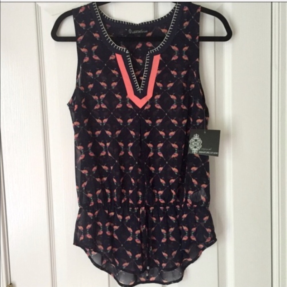 Signature Studio - Pretty Bird Print Top - S